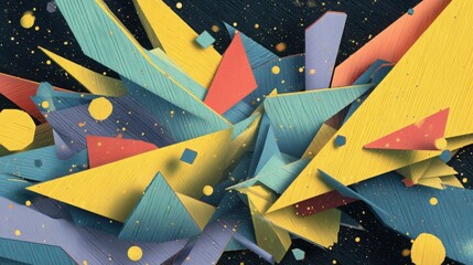 Abstract geometric shapes in vibrant colors, dynamic composition. Modern art background for posters, web design, presentations.