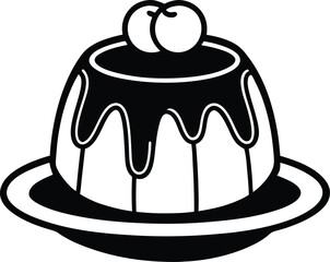 Line Art Vector of Pudding Dessert – Minimal Black and White Illustration