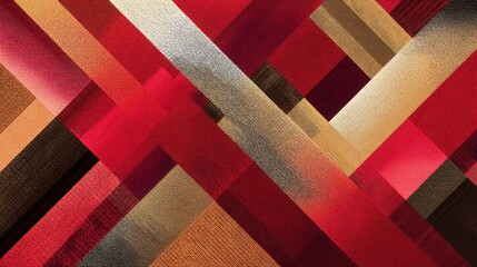 Abstract geometric pattern with red, gold, and brown diagonal stripes. Modern textile design.