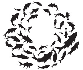 Flock of fish in sea vector illustration.