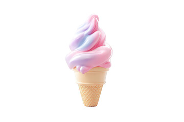 Delicious pink and blue swirled ice cream cone sweet treat dessert cold on transparent background