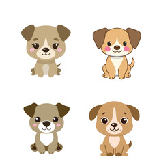 Kawaii Puppy with Pink Hearts Vector Bundle Set