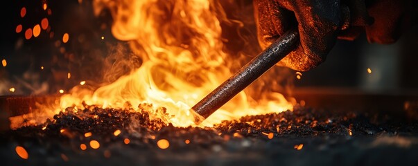Intense Blacksmith Forge Fire Close-up...