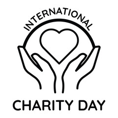 Charity donation helping hands with heart icon vector illustration, international kindness support love care aid symbol template.
