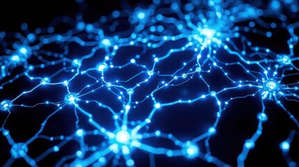 Futuristic neural network with glowing blue connections and nodes