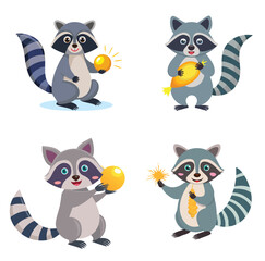 Mischievous Raccoon Holding Shiny Object Vector Bundle Set