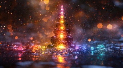 Fototapeta premium A visualization of chakra healing through sound, with waves of vibrant colors and light flowing through the chakras, representing sound vibrations and energy cleansing