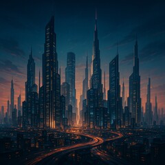 Futuristic Megacity – Sci-Fi Urban Landscape Illustration"
