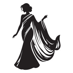Elegant Saree silhouette, timeless traditional grace – Saree illustration – Minimalist Saree vector – Ladies dress silhouette

