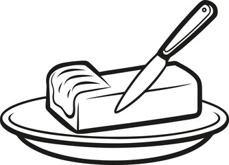 Knife Cutting Butter outline vector illustration on white background
