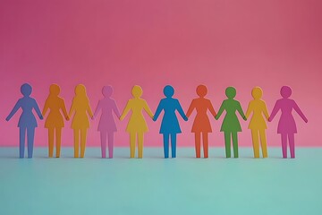 Paper People Holding Hands Female Empowerment and Solidarity