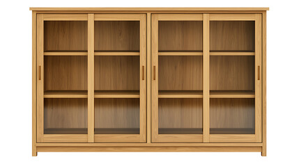 A large wooden bookcase with glass doors