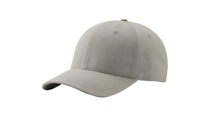 Fototapeta premium Isolated view of a light gray baseball cap with a curved brim on a black background in a studio shot