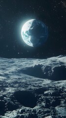 Stunning high-definition view of Earth from the Moon's surface, showcasing the breathtaking Earthrise phenomenon in vivid detail.