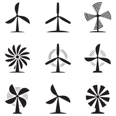 Windmill, turbine icon illustration. Vector Black silhouettes. with white background