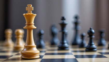 Chessboard with pieces symbolizes strategic business success and decision making