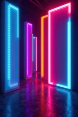 Obraz premium Overlapping neon rectangles create a dynamic, glowing backdrop , geometric, texture, background