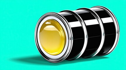 Three Black Barrels with Yellow Top on Teal Background