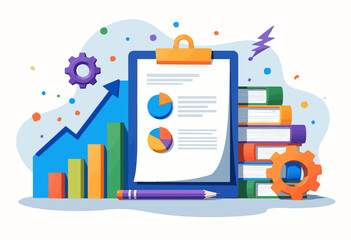 Fototapeta premium Business data analysis with charts, graphs, and books