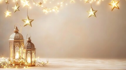 Obraz premium Festive lanterns with stars, and lights.