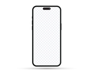 Blank smartphone mockup with empty touch screen isolated on transparent background.