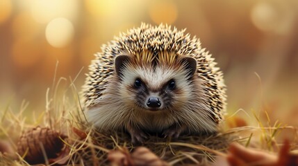 Fototapeta premium Adorable Hedgehog in Autumnal Setting