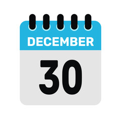 december 30 calendar icon Vector page month design