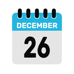 december 26 calendar icon Vector page month design