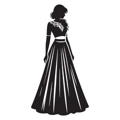 Fototapeta premium Traditional Lehenga Choli silhouette, elegant heritage style – Lehenga Choli illustration – Minimalist Lehenga Choli vector – Ladies dress silhouette