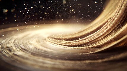 Close-Up of Golden Dust Particles in Motion with Elegant Swirls and Light Reflections