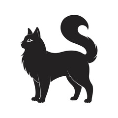 Cymric Manx Cat Black Silhouette Illustration
