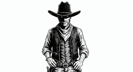 Obraz premium Cowboy sketch isolated on white background