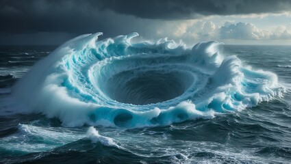 Colossal oceanic vortex under dark ominous skies