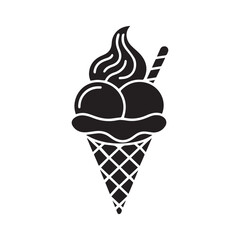 Black Gelato Ice Cream Cone Vector Isolated Graphic