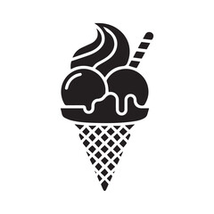 Black Gelato Ice Cream Cone Vector