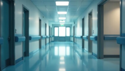 Soft focus, calming hospital hallway, modern design, healthcare, blurred background