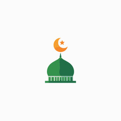Obraz premium Green mosque dome with orange crescent moon and star