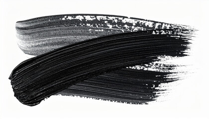 Black paint brush stroke isolated on white backdrop. Hand drawn element.