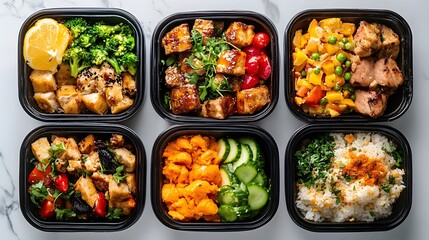 Meal prep containers filled with healthy, balanced meals for convenient dining options on-the-go.