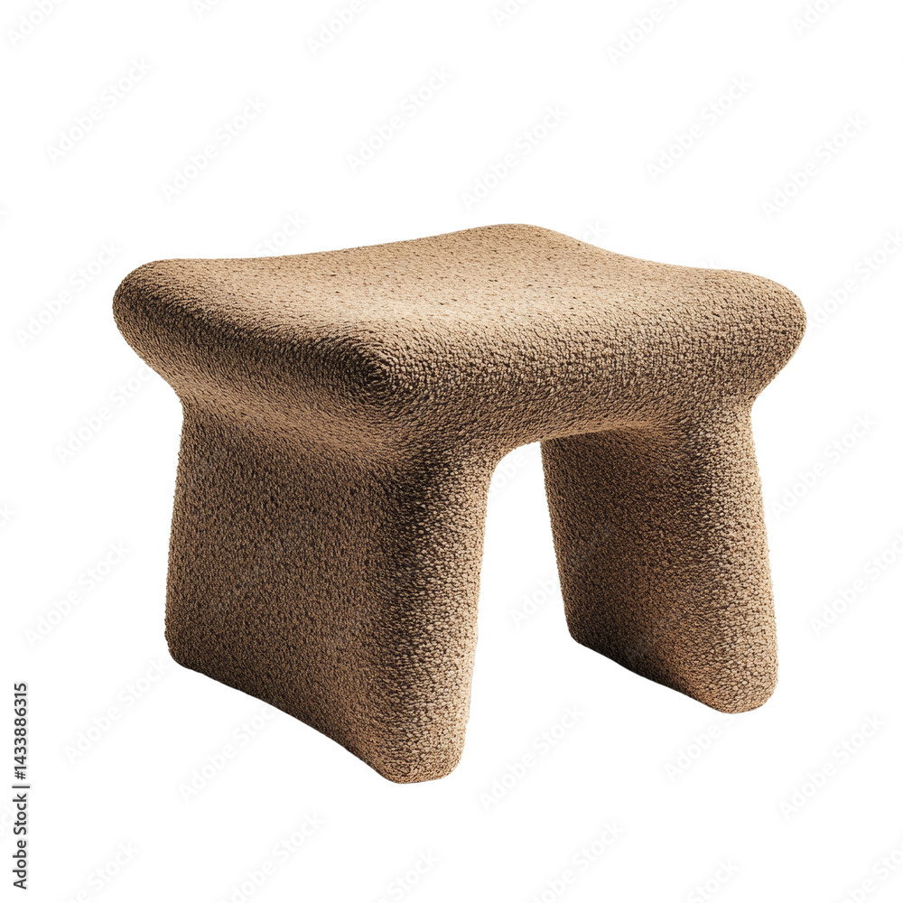 Poster elevated perspective of a minimalist sculpted stool, showcasing smooth curves against an inky settin