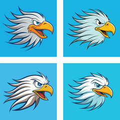 Fototapeta premium Four Cartoon Eagle Head Illustrations On A Light Blue Background Collection