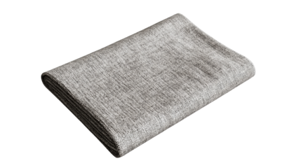 Elegantly folded light gray linen cloth casting subtle shadows, resting on a pure transparent surface