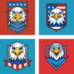 Patriotic Eagle Emblem Set With American Flag And Star Elements Vector Graphics