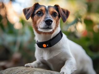 Smart collar tracks pet location, activity, and health, synced with owner's smartphone for monitoring