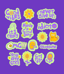 Collection of Colorful Motivational Stickers and Badges