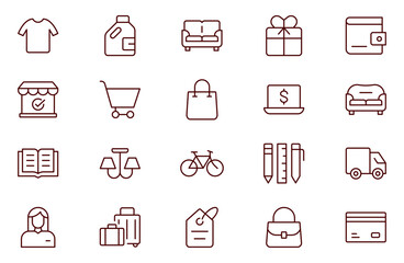 Marketplace Categories line Icon set. Vector illustration in modern thin-line style of e-commerce-related icons: household goods,  Editable stroke outline icon set.