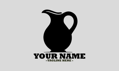 Simple black silhouette of a classic pitcher or jug with a handle and spout on a white background. Kitchen concept, jug icon flat symbol set outline, jug logo design and jug vector design