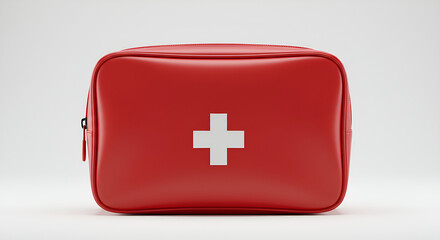 Fototapeta premium a first aid kit bag with cross symbol, zipped and clean, centered on white background