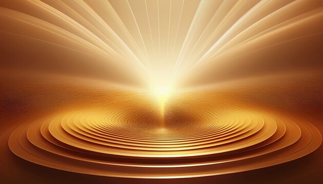 Radiant golden light spreading across circular waves abstract digital art home environment artistic viewpoint concept of harmony and balance