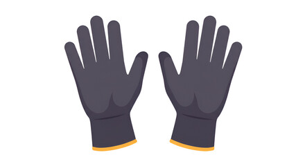 a pair of protective safety gloves, palms facing up, centered on a white background